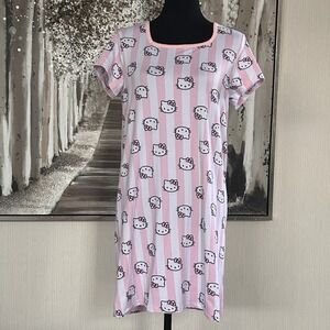Hello Kitty Pink White Striped Short Sleeve Lightweight Womens Sleep Shirt NWT-S